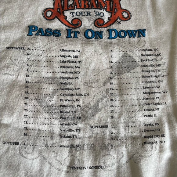 Vintage Alabama Pass It On Down 1990 Tour Crewneck Sweatshirt size XL White - Picture 2 of 7